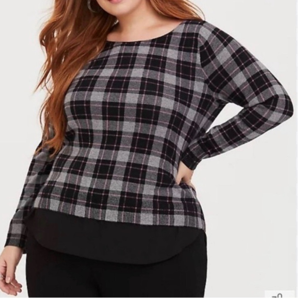 Torrid Black and Gray Plaid Sweater